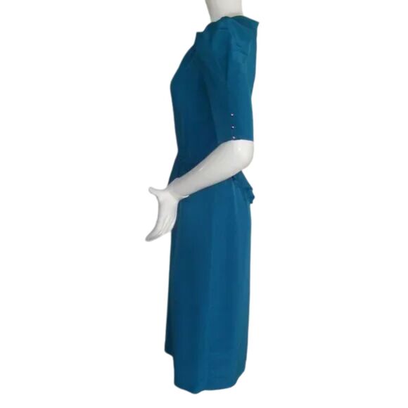 CHARLEE ALLISON Dress, S/XS, Blue, Asym Peplum, Gathered shoulder, VINTAGE - Picture 8 of 11